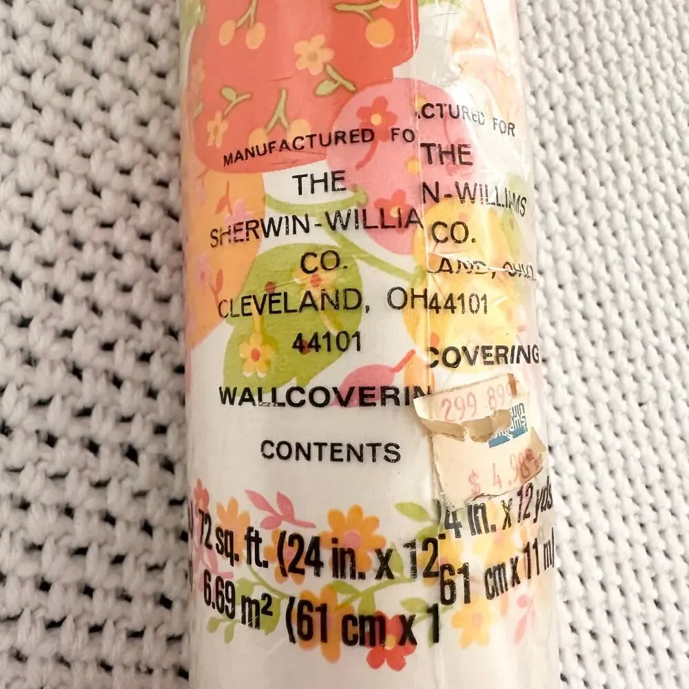 Sherwin Williams Vintage Mod MCM Floral Print Fruit Wallpaper Kitchen New Roll